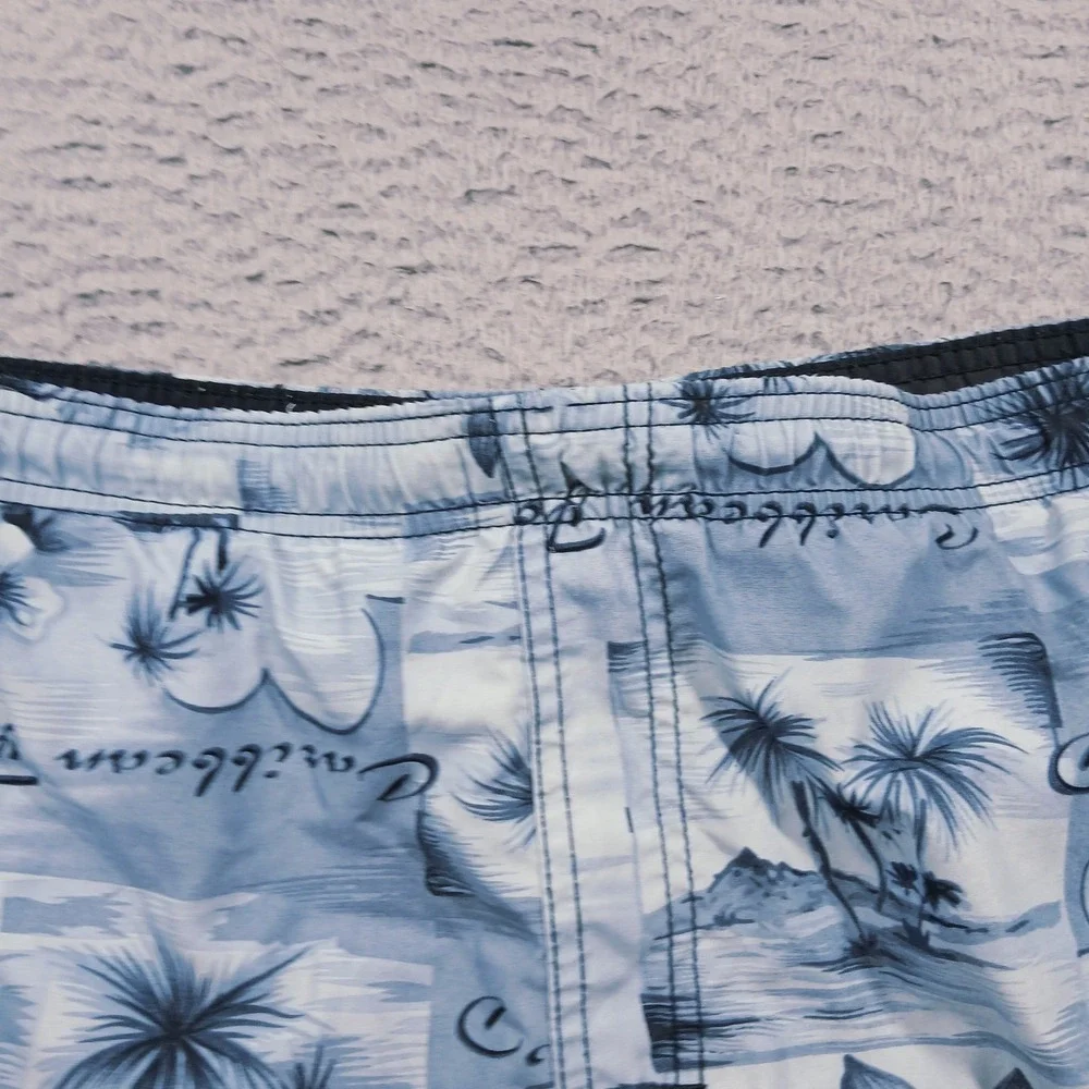 Caribbean Joe Mens L Blue Tropical Floral Island Life Board Swim‎ Shorts EUC
